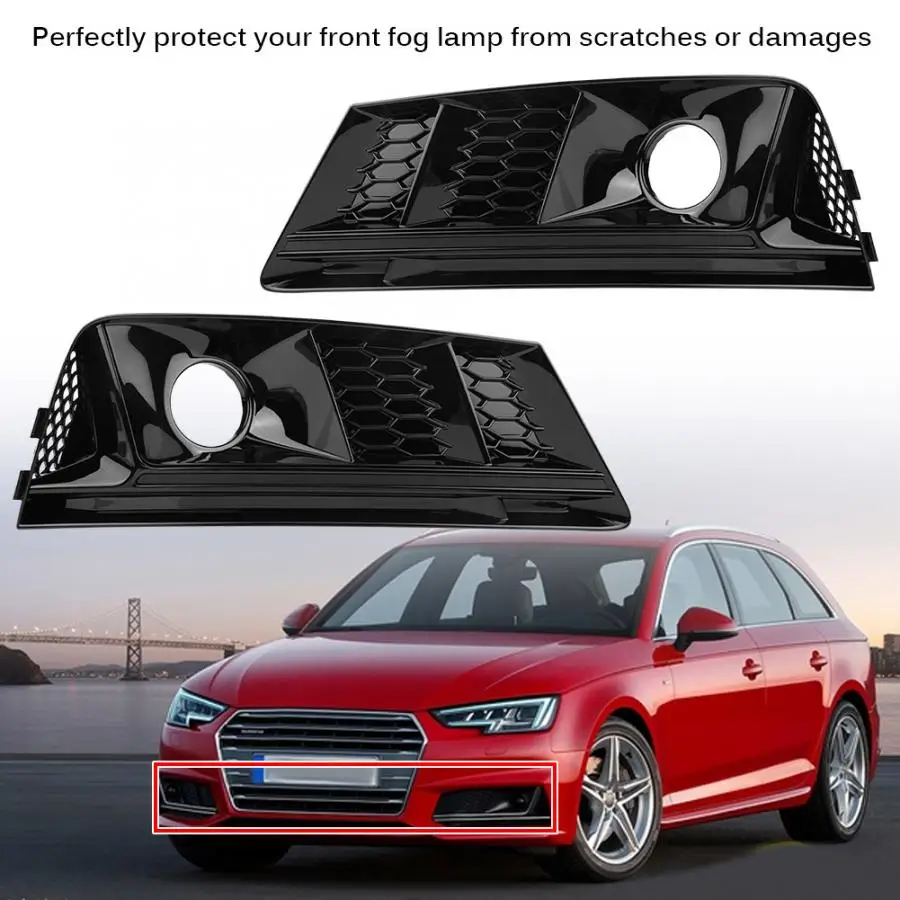 

2pcs for S4 Style Glossy Black Front Bumper Fog Light Grilles w/ ACC for Audi A4 B9 2017-2018 car-styling accessories fast ship