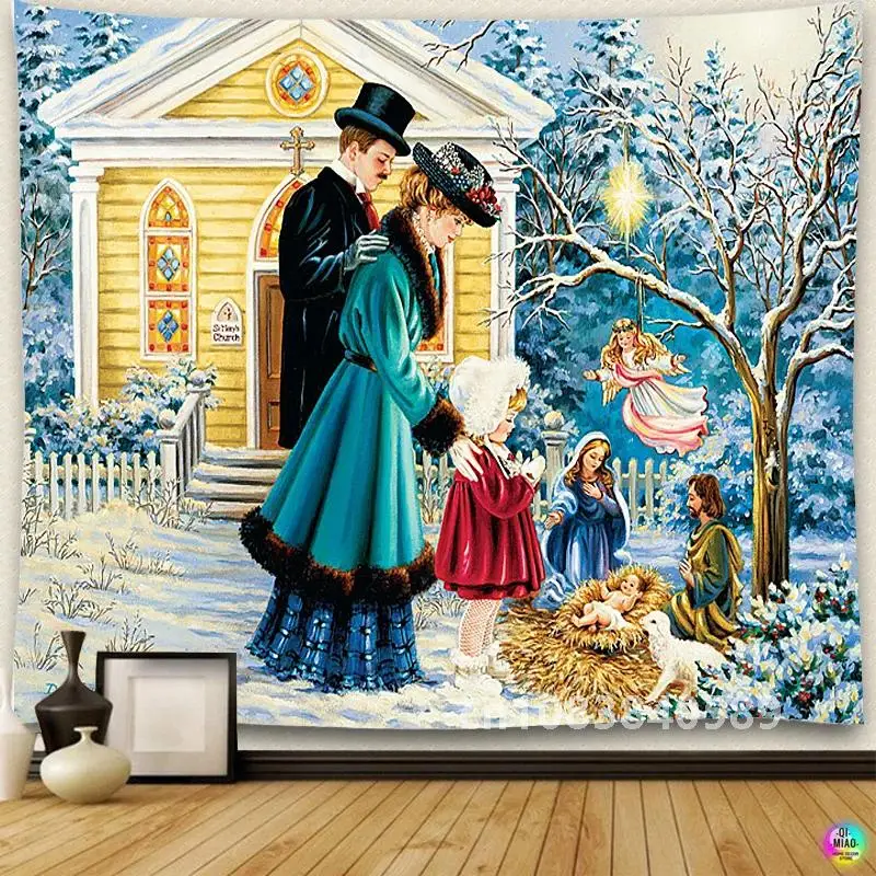 Рождественская сцена гобелен Иисус рождения ясли сарай настенный ангел Пасха