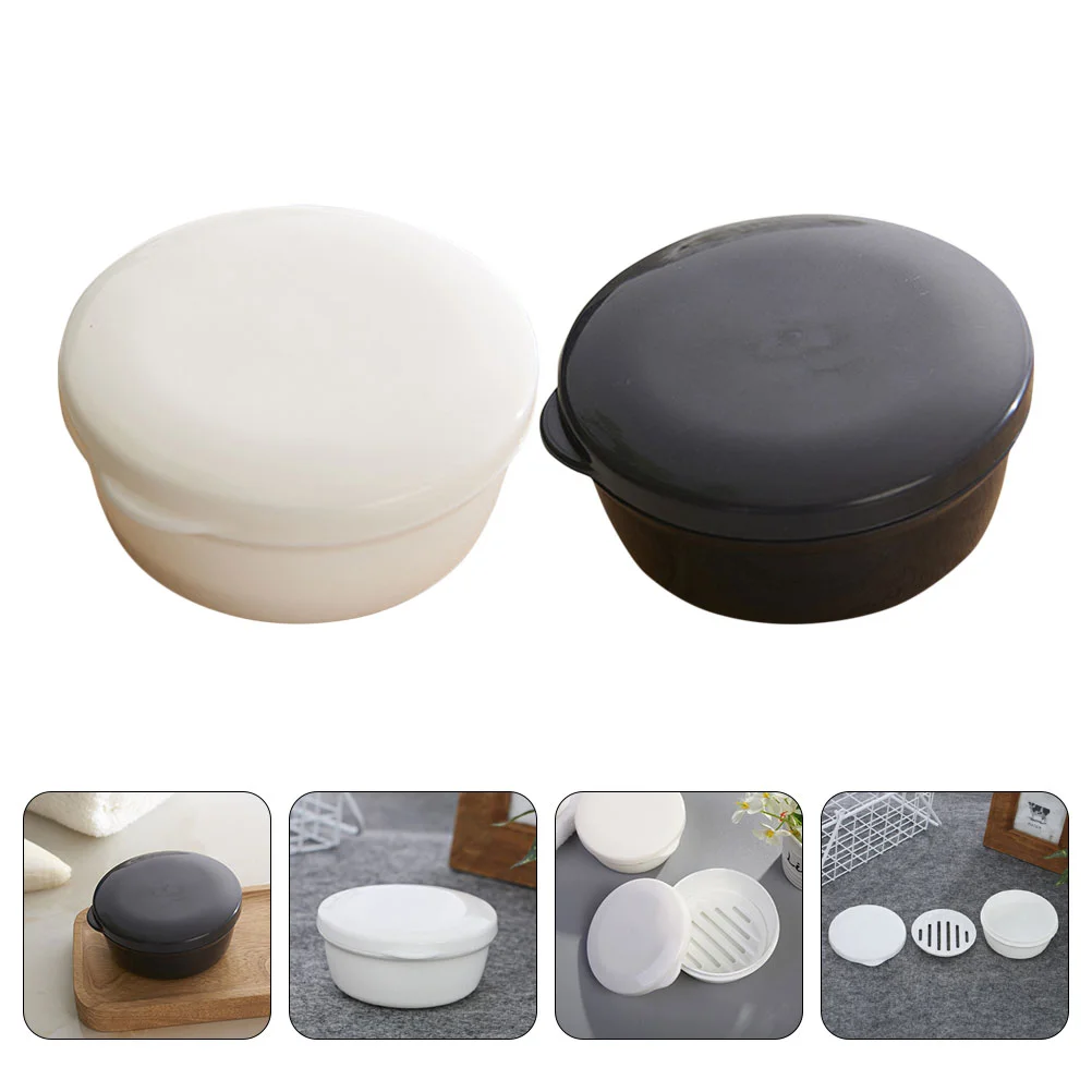 

2 Pcs Soap Dish Lid Household Holder Round Stand Bathroom Holders Container Draining Bar Saver Travel Cases