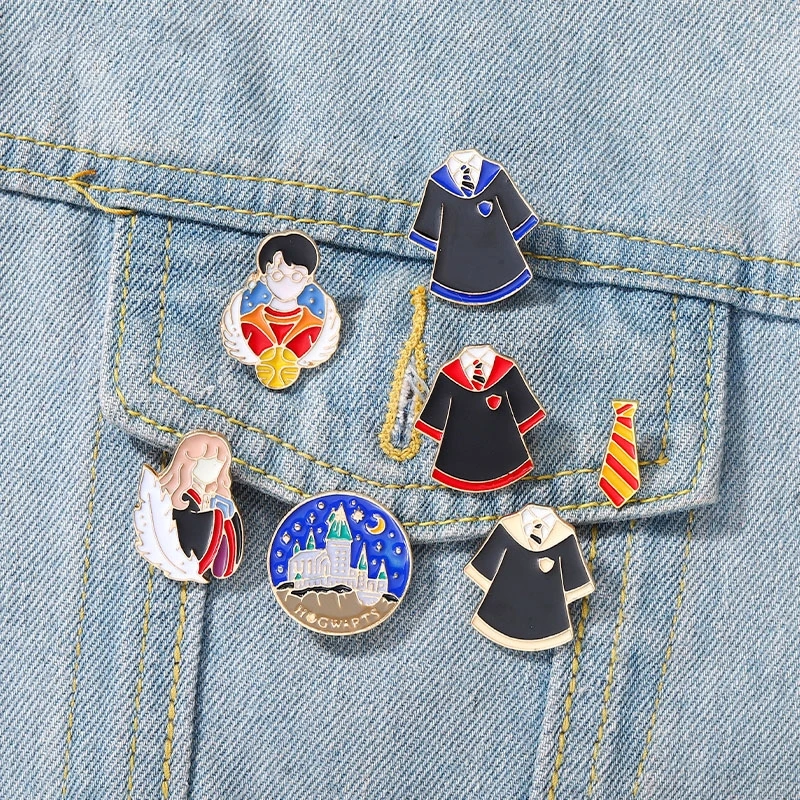 

Magic School Enamel Pins Witch Wizard Uniform Custom Brooches Lapel Badges Cartoon Witchcraft Jewelry Gift for Kids Friends