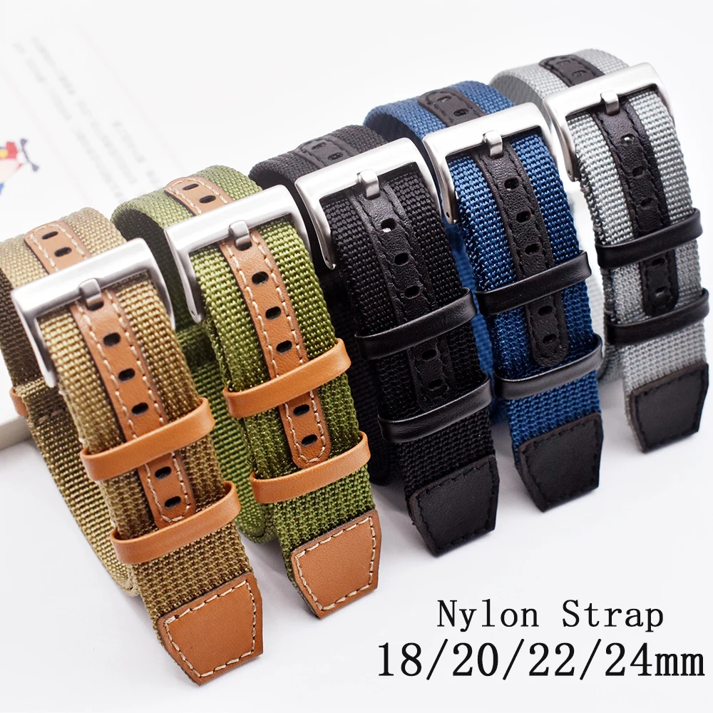 

Woven Nylon Geniune Leather Strap for Hamilton Khaki Wristband Men Military Sport Band for Huawei Gt2 Belt 18mm 20mm 22mm 24mm