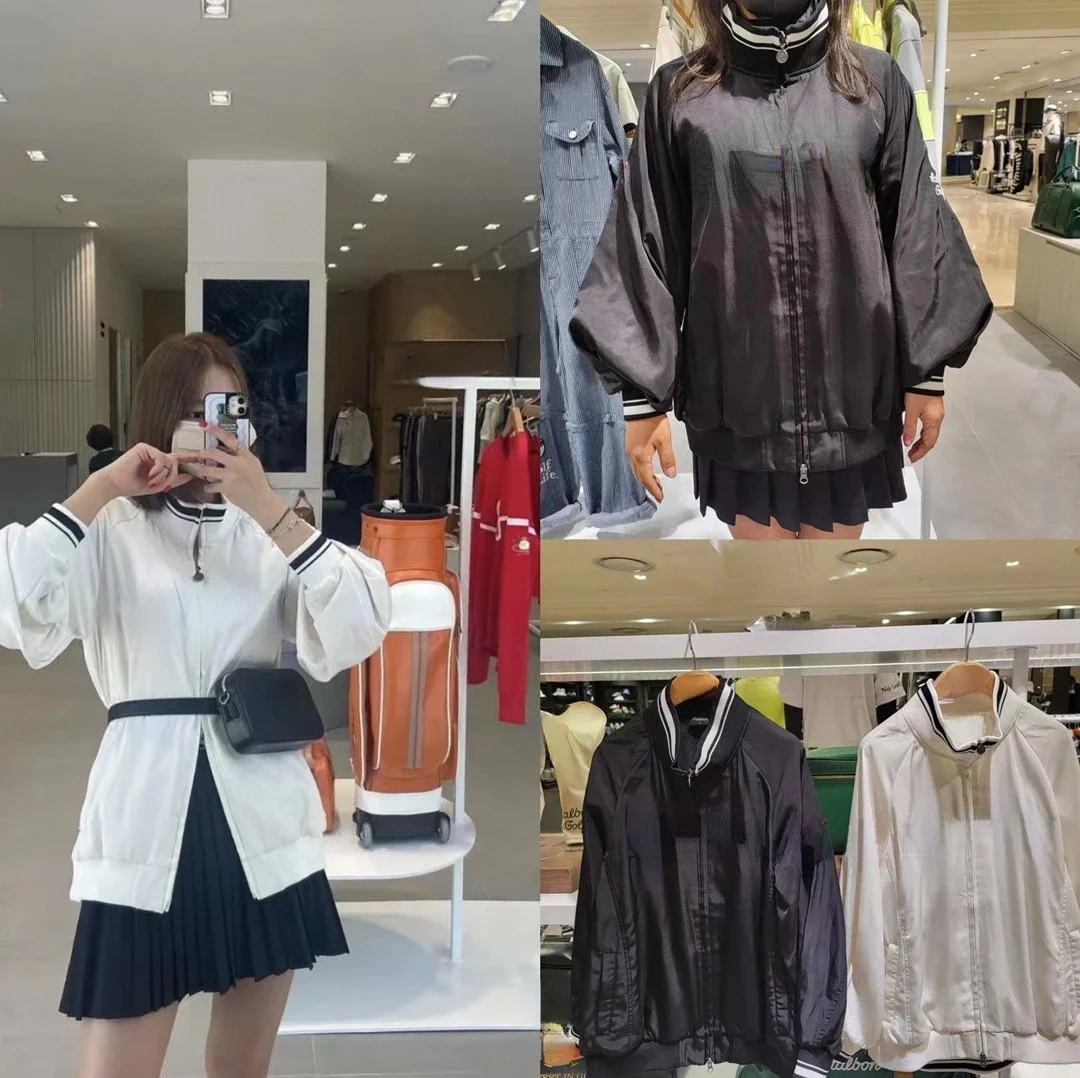 

Women's Korean Golf Autumn Windproof Long Coat Casual Sports Loose Reduced Age Academy Style Top Jacket