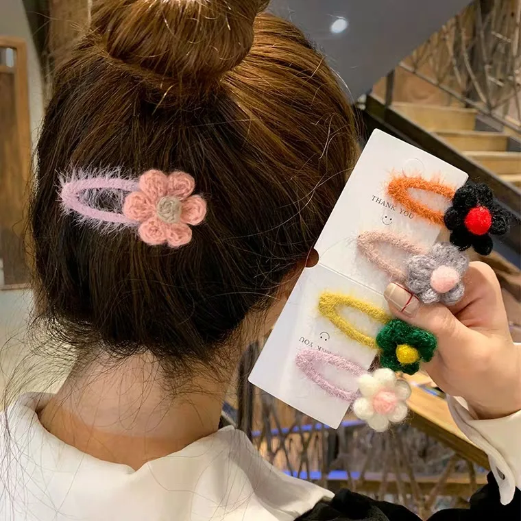 

New Arrivals Hairpin Female South Korea Autumn New Plush Flowers BB Clip Hairpin Bangs Clip Head Rope Girl Side Clip