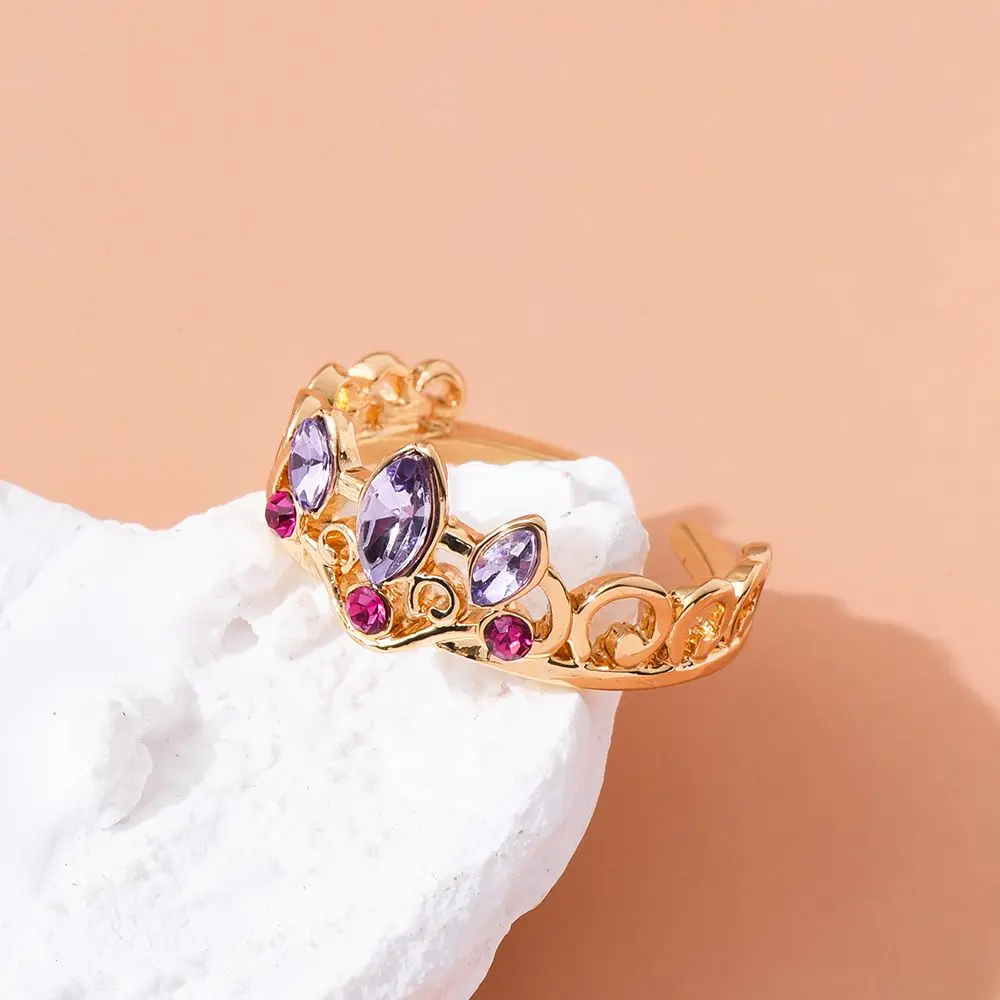 

Rapunzel Crown Ring Luxury Purple Pink Zircon Adjustable Opening Ring Princess Jewelry Summer New Woman Fashion Accessories