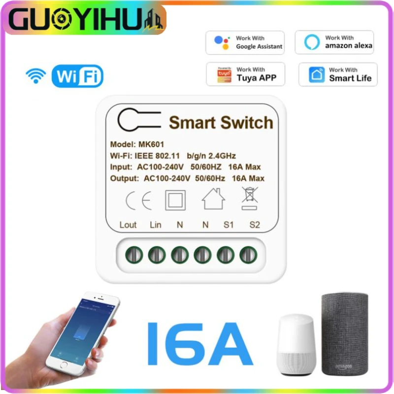 

GUOYIHUA 10A/16A Wifi Smart Switch Module 2-way Control Timer Wireless Switches Smart Home Works With Tuya Alexa Google Home