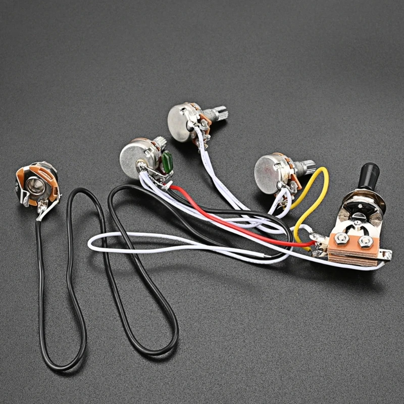 

Electric Guitar Wiring Harness Prewired Kit 3 Way Toggle Switch 2 Volume 1 Tone 500K Potentiometer Jack for Bass Guitars Active