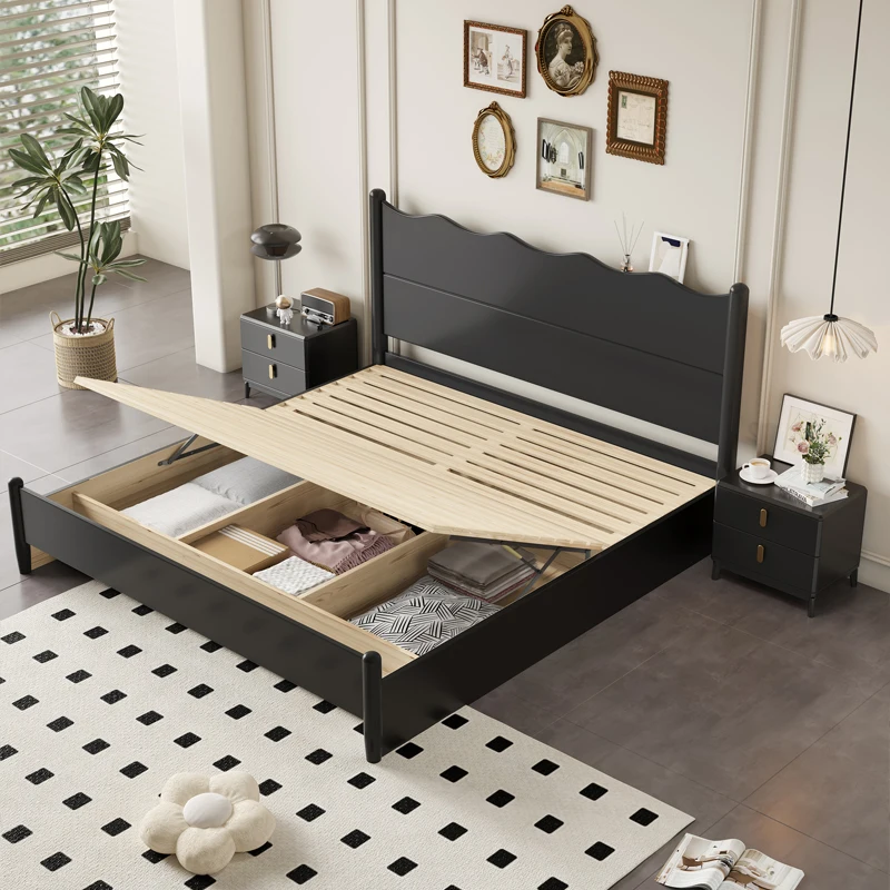 Итальянский стиль модная кровать 180x200 см главная спальня массив дерева черная