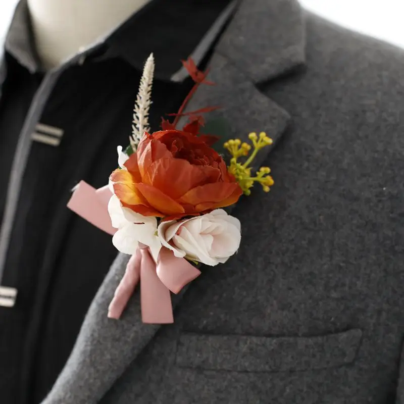 

New Artificial Silk Rose Corsage Brooch Wrist Flowers Bracelet Groom Bride Wedding Decorate Women Men Trendy Party Accessories