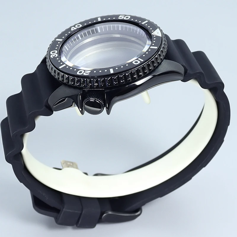 Черный корпус часов 42 5 мм резиновый браслет с сапфиром подходит для Seiko nh35 nh36