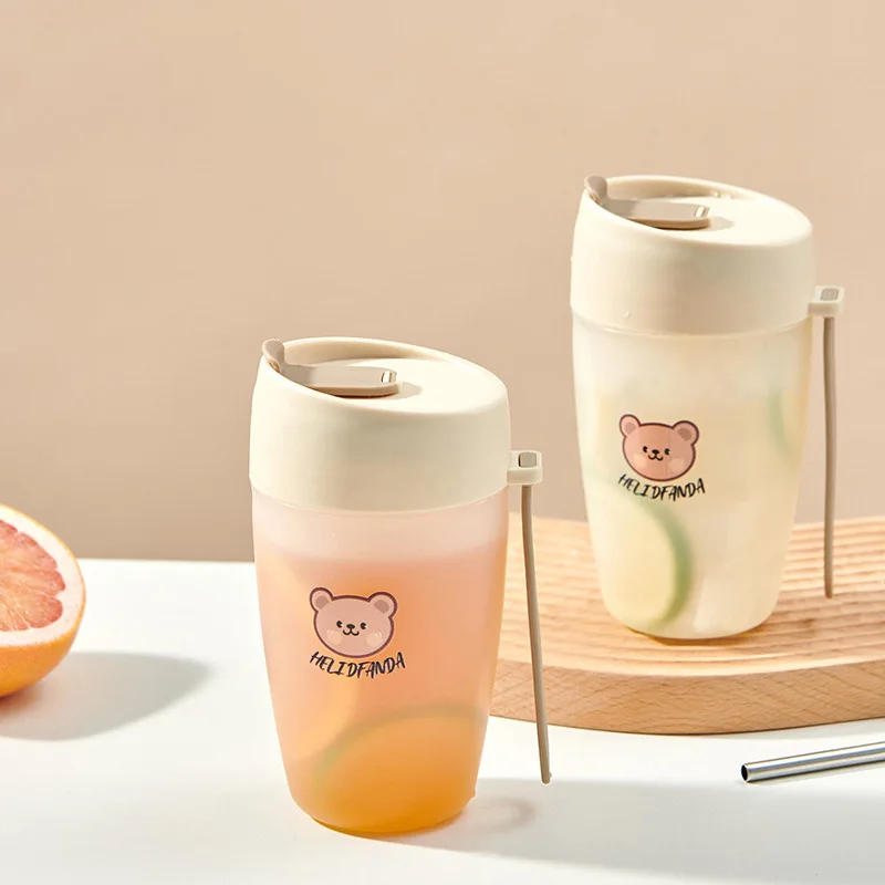 

300ML Cartoon Bear Water Cup Summer Portable Plastic Water Bottle Reusable Cute Drinking Water Bottle BPA Free Plastic Water Cup