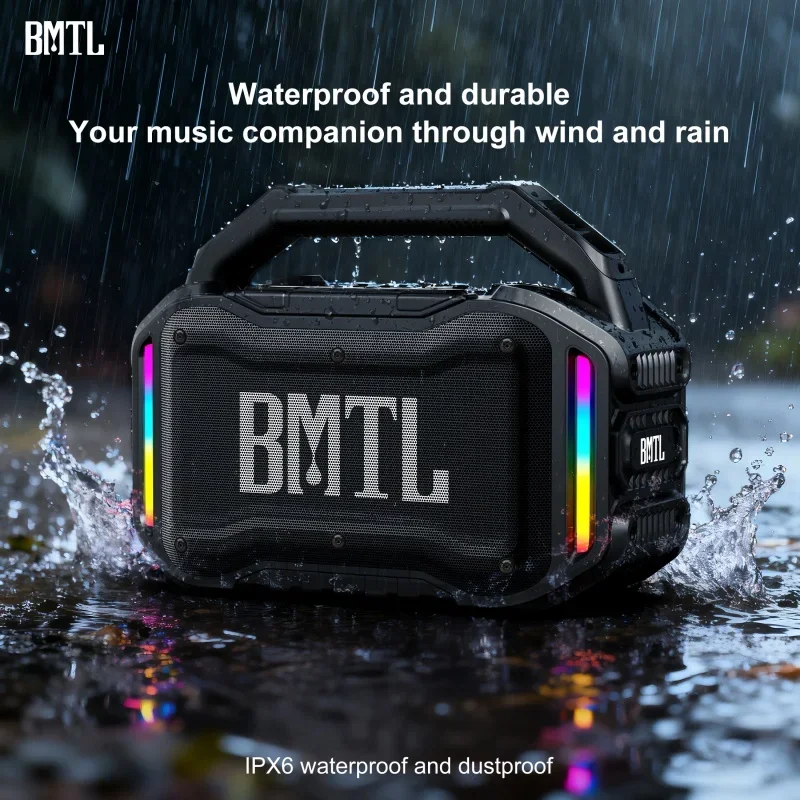 Фото Новый портативный портативный Bluetooth-динамик BMTL, мощный сабвуфер высокой мощности 80 Вт, IPX6, водонепроницаемый, пылезащитный, длительный срок службы батареи №3