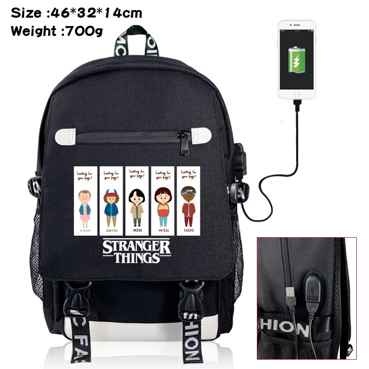 

Stranger Things Student Schoolbag Teenager USB Charging Backpack Outdoor Travel Backpack Laptop Large Capacity School Supplies