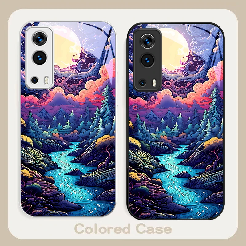 Anime Forest Moon Rive For VIVO Y72 X100 Pro Y55 16 V20 29 V30 X60 Y11s Y20 X80 5G Y36 4G V23e Tempered Glass Phone Case
