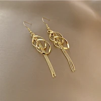2022korean vintage glossy arc bar long tassel drop earrings for women gold geometric fashion jewelry luxury hanging pendientes