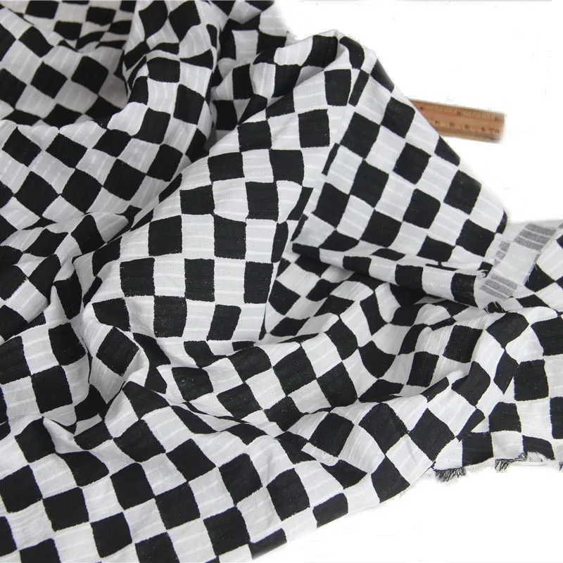 

100% Gauze of Cotton Stripe BLACK WHITE Chessboard Lattice Check Printed Thin Fabrics for Handwork Summer Shirt Dress Blouse