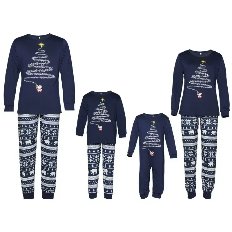 Family Christmas Pajamas Set for Dad Mom Children Matching Outfits Sleepwear Red Navy Tops Pants Rompers Xmas Gifts C2445