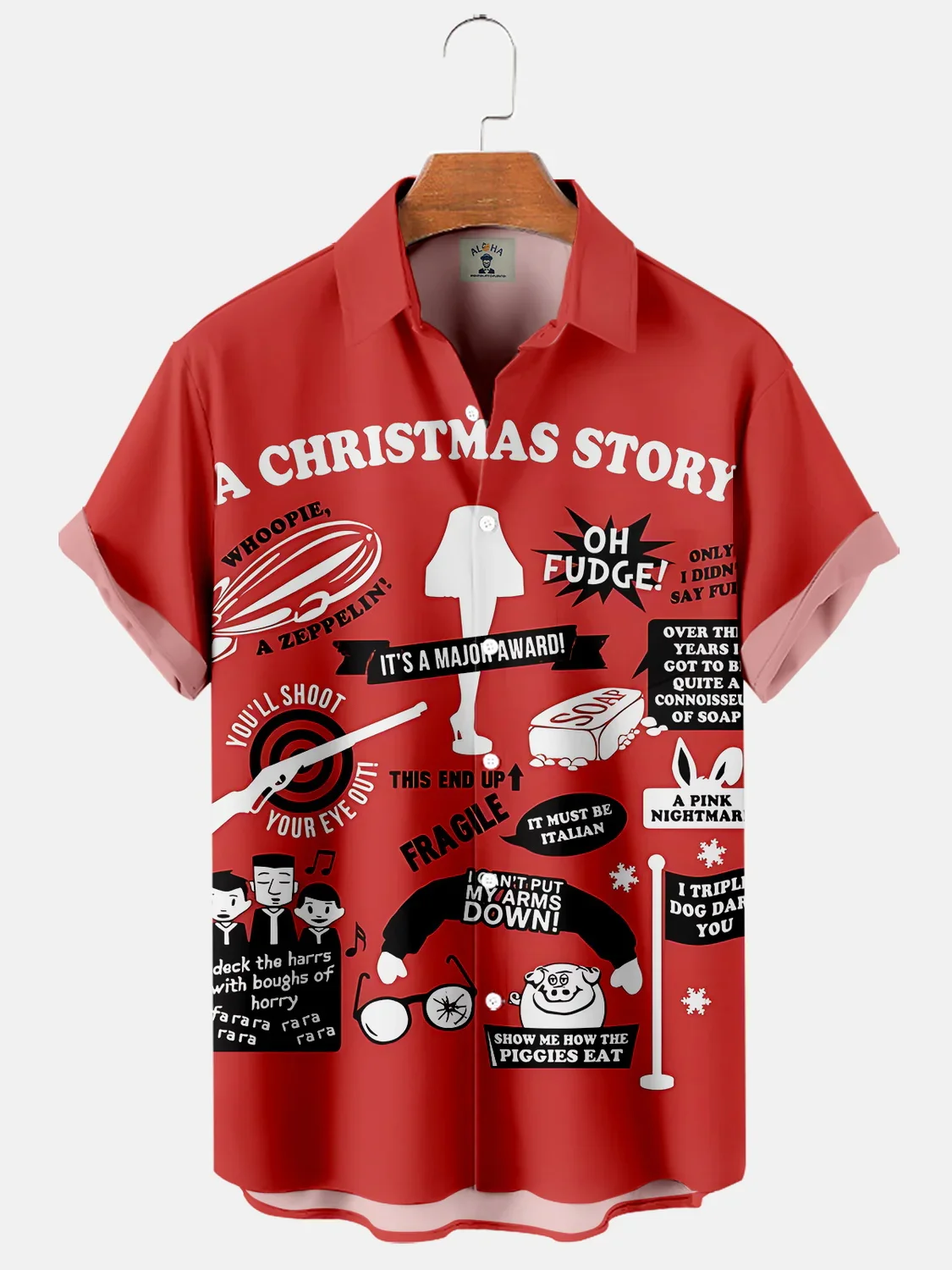 

DUTRIEUX Clothing Men's short shirts Christmas Vintage Poster Christmas Story Print Casual Short Sleeve Shirt