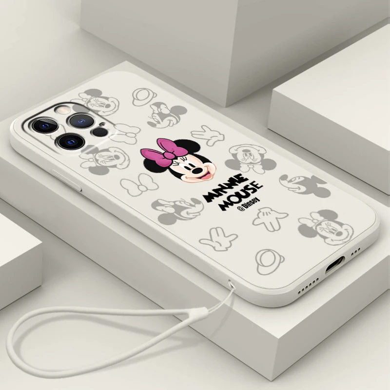

Disney Mickey Minnie Comics Liquid Rope Phone Case For Apple IPhone 14 13 12 Mini 11 Pro XS MAX XR X 8 7 Plus SE Soft Cover