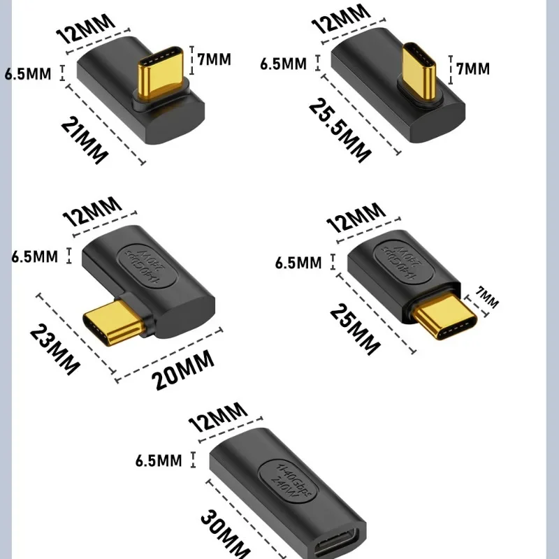 Адаптер-удлинитель для быстрой передачи данных 240 Вт USB C 90/180 градусов Type Папа-мама