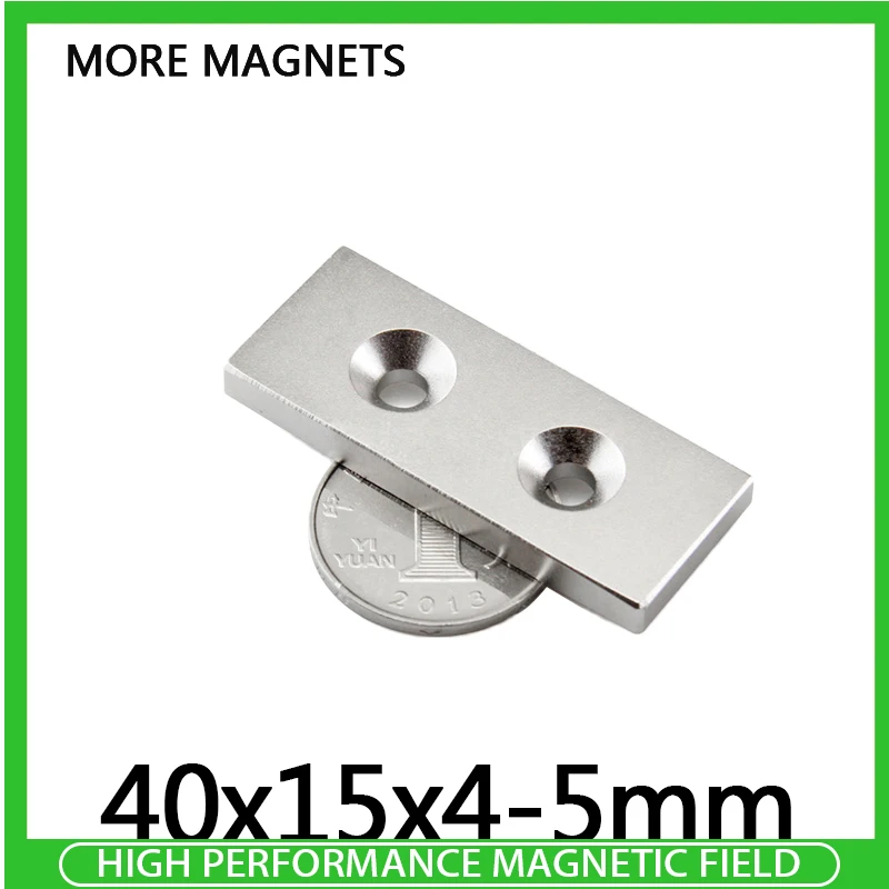 

2~50PCS 40x15x4-5mm Block Powerful Magnets double Holes 5mm Countersunk Neodymium Magnet 40mm x 15mm x 4mm-5mm NdFeB Magnetic