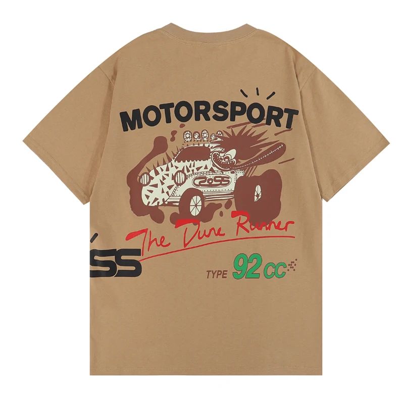 

Hip Hop Catcus Jack Cross Motor Sport Letter Print Mens and Womens Cotton Tshirts Short Sleeve High Street Retro Casual T Shirt