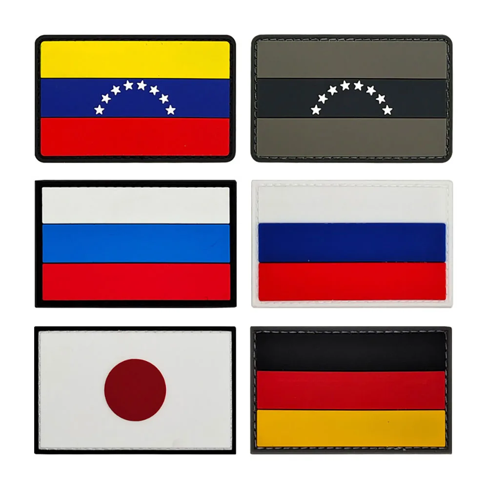 

PVC Material Russia Germany Venezuela Japan Flag Hook Loop Patch Tactical Military 3D Rubber Stickers for Clothes Bags Badges
