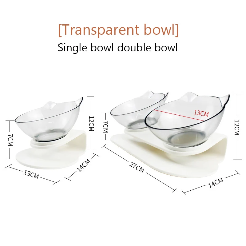 

Cat Bowl transparent double bowl cats food bowl dog bowl cat water bowl rack inclined mouth spine protection pet accessories