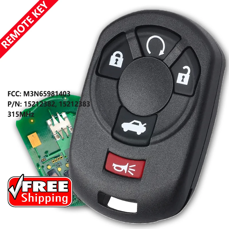 

DIYKEY M3N65981403 умный дистанционный автомобильный брелок для Cadillac STS Chevrolet Corvette 2005 2006 2007 267F-65981403 15212383/2382 корпус