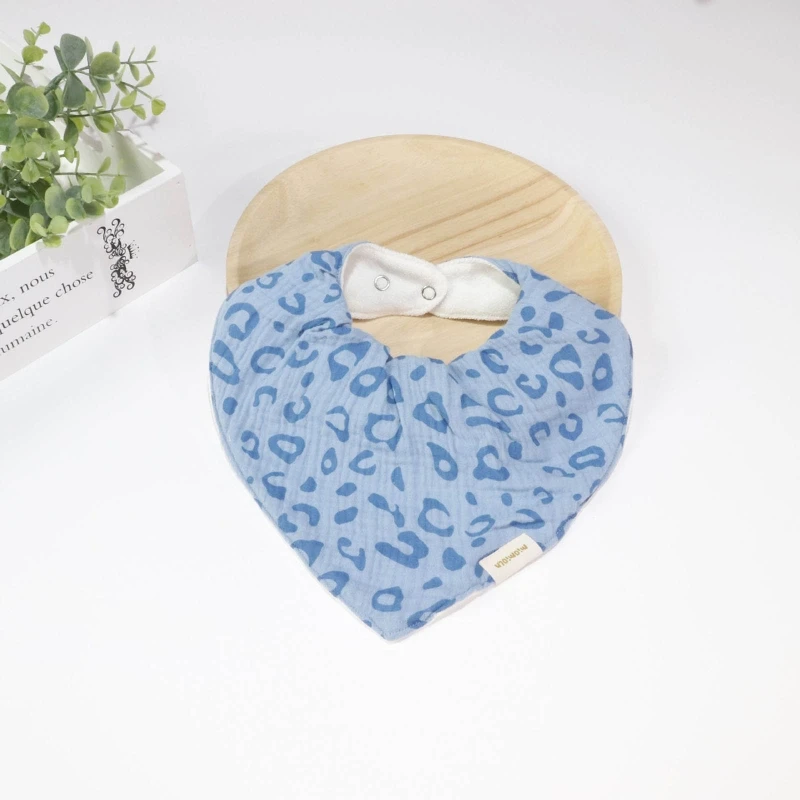 

Soft Cotton Gauze Baby Bib for TRIANGLE Scarf Feeding Burp Cloth Leopard Printed Snap Button Saliva Towel Apron for Newb