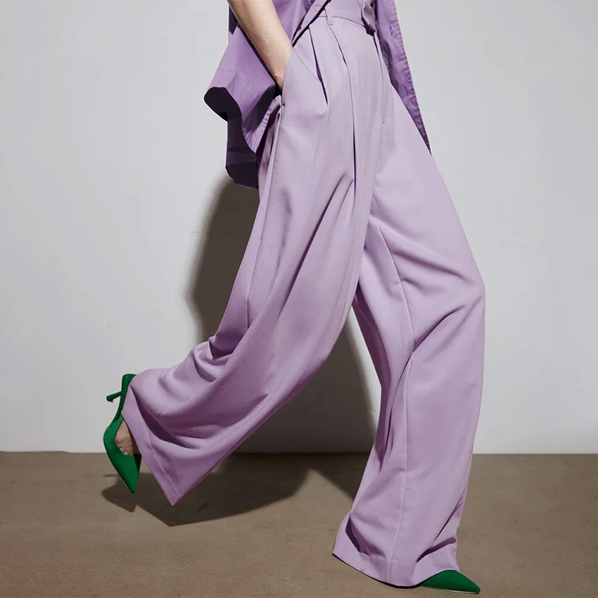 

2022 Women Autumn Stright Long Pants Solid Color High Waist Floor Length Casual Wide Leg Pants Female Trousers