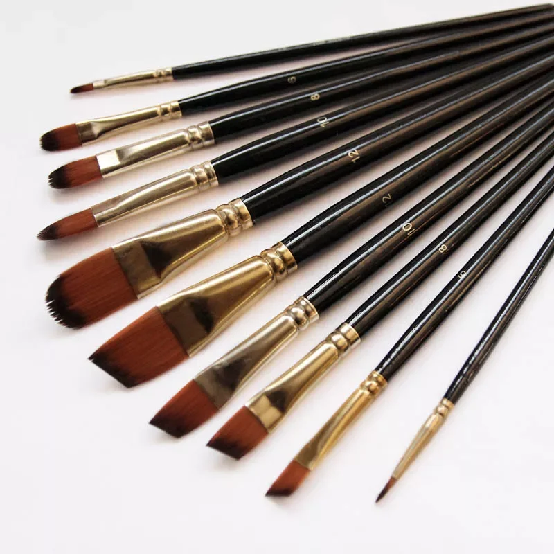 

5Pcs/6pcs Artist Paint Brush Set High Quality Nylon Hair Wood Black Handle Watercolor Acrylic Oil Brush Painting Art Supplies