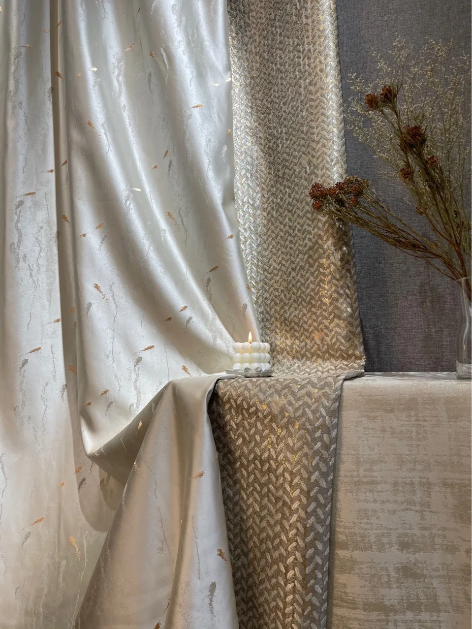 

Curtains for Living Dining Room Bedroom New Cream Gold Silk Jacquard Luxury Small Goldfish Wheat Ear Jacquard Windows Door