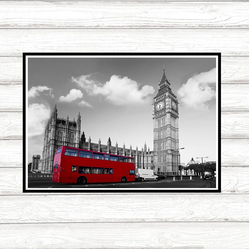 

Безрамный плакат Эйфелева башня Лондон красный Биг Бен пейзаж картины настенное Искусство Декор черная и красная картина для домашнего декора
