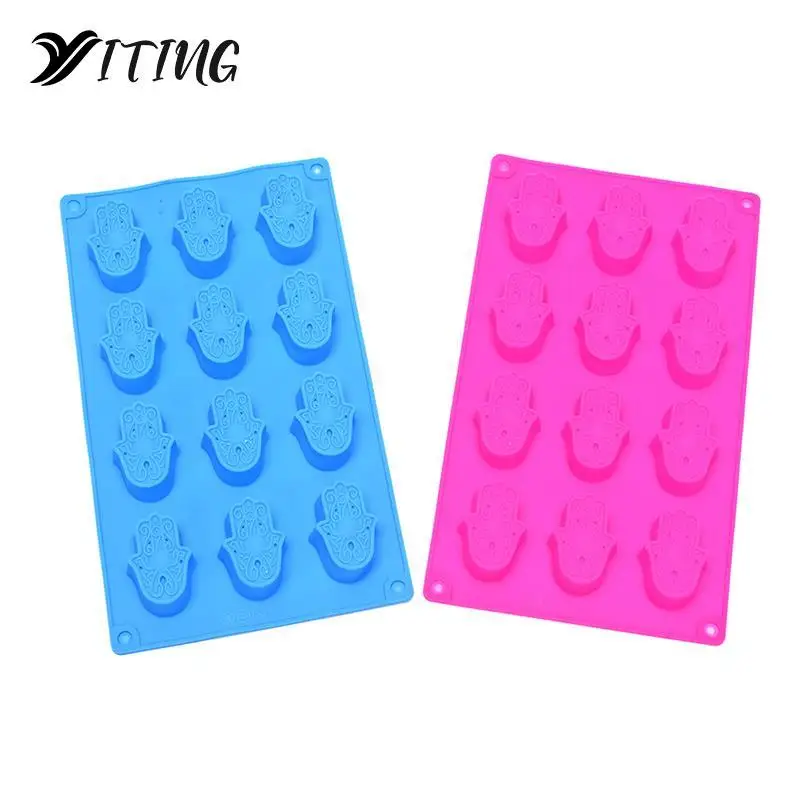 

12 Holes Mini HAMSA Lotus In The Palm Soap Khamsah DIY Mold Silicone For Soap Making Hand Of Fatima Mascot Mold
