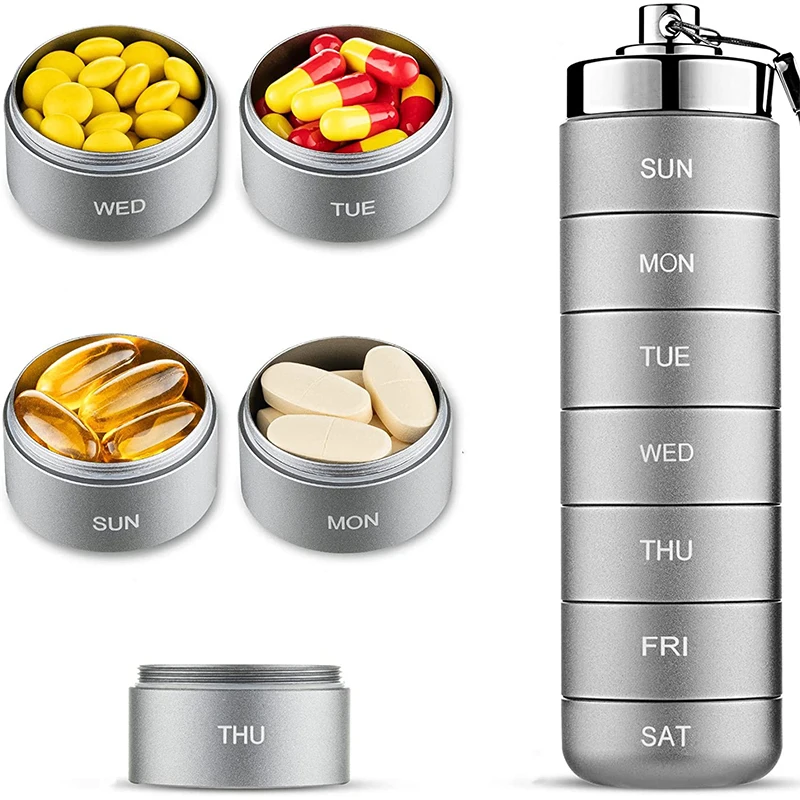 

Sealed Waterproof 7 Days Split Aluminum Alloy Metal Pill Box Weekly Medicine Case Splitter Tablet Storage Organizer Container