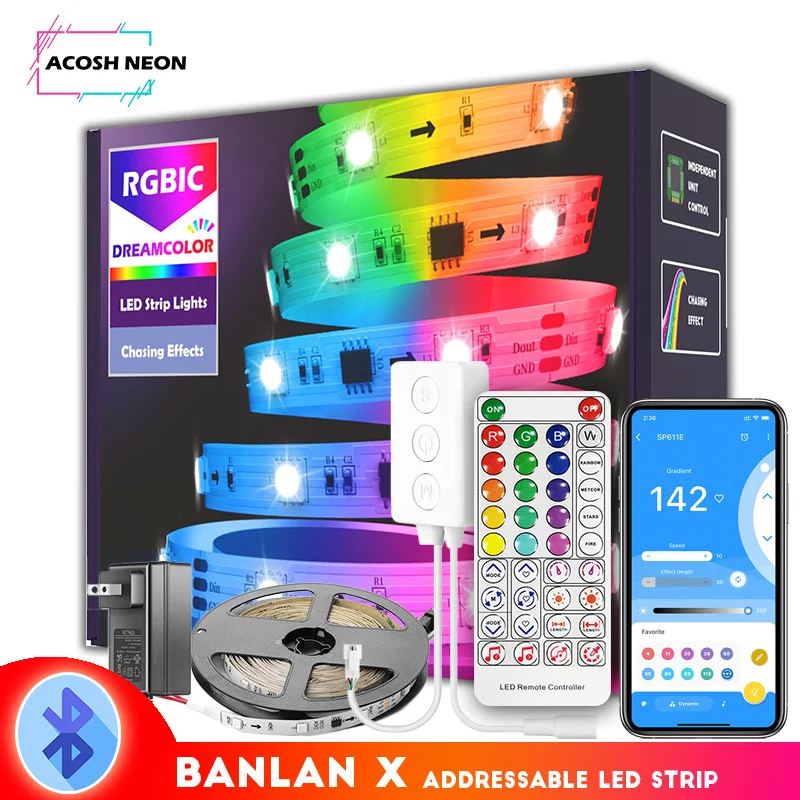 

Светодиодная ленсветильник, светящаяся полоса, Bluetooth, RGBIC, 38 клавиш, дистанционное управление