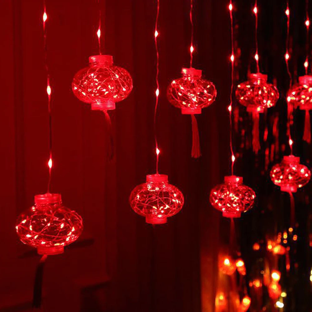 

Traditional Chinese Red Lantern LED String Light Party Supplies Chinese New Year Lights Lanyard Tassel Ornament
