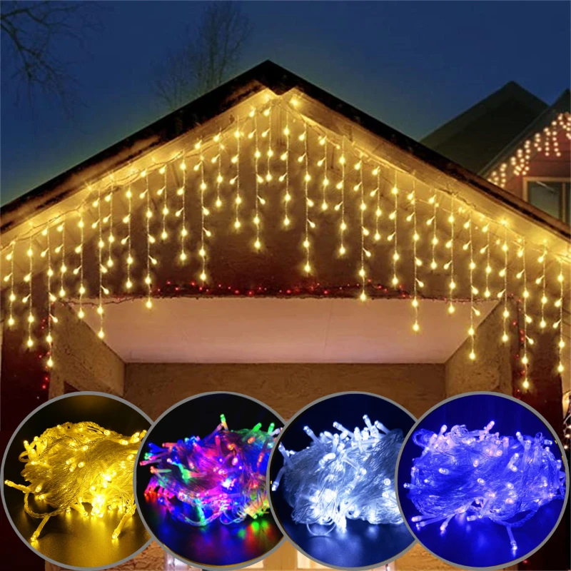 

Christmas Curtain Icicle LED String Lights Droop 0.6-0.8M Decoration for Home Party Garland Outdoor Street The House Decor 220V