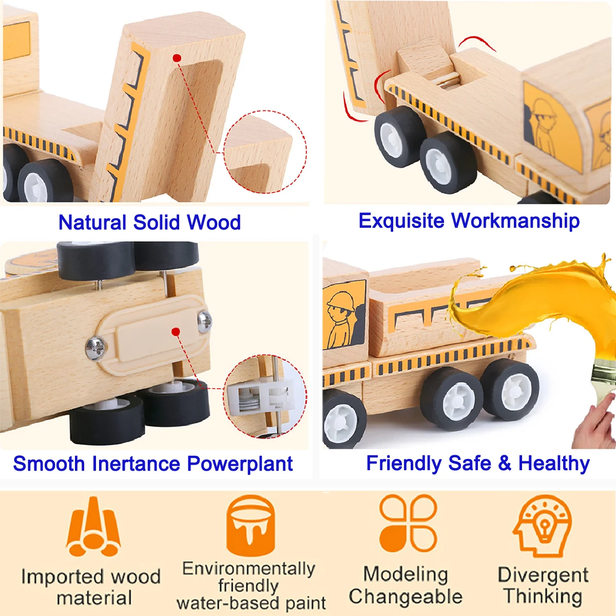 Деревянный грузовик MNTL игрушечный прицеп обучающий самосвал разгрузка модель