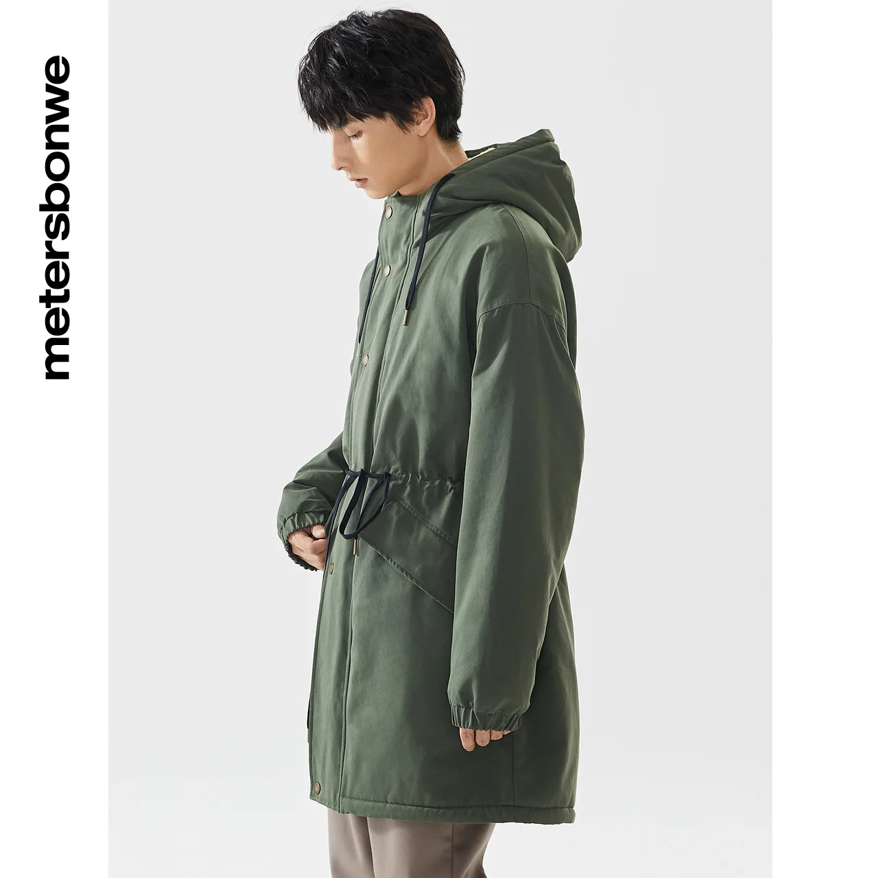 Metersbonwe Men Windproof Medium Length  Wadded Clothes Hooded  Thick Sherpa Warm Wear Casual Loose Winter Cotton-Padded Coats