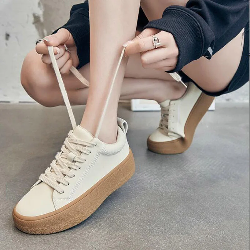 GCYCG Brand White Sneakers Women Flat Platform Shoes Spring Autumn Casual Round Toe Breathable Sports Shoes Ladies