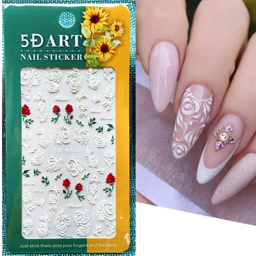 

Nail Decals Exquisite Non-Fading White Wedding Nail Design Embossed Flower Stickers for Girl Nail Sticker Nail Transfer
