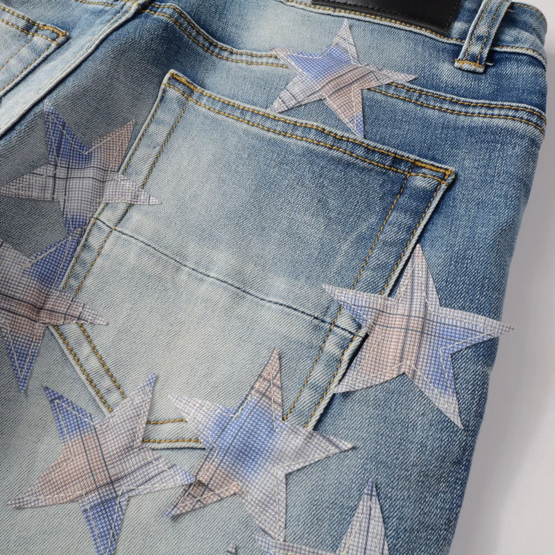 Street Fashion Men Jeans Retro Light Blue Stretch Slim Ripped Jeans Men Hip Hop Hole Trousers Patch Designer Brand Pants Hombre