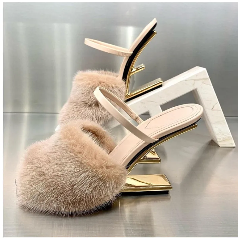 2023 European and American Summer New Slope Heel Thick Sole Slippers Fashion Show Banquet Party Women's High Heel Sandals