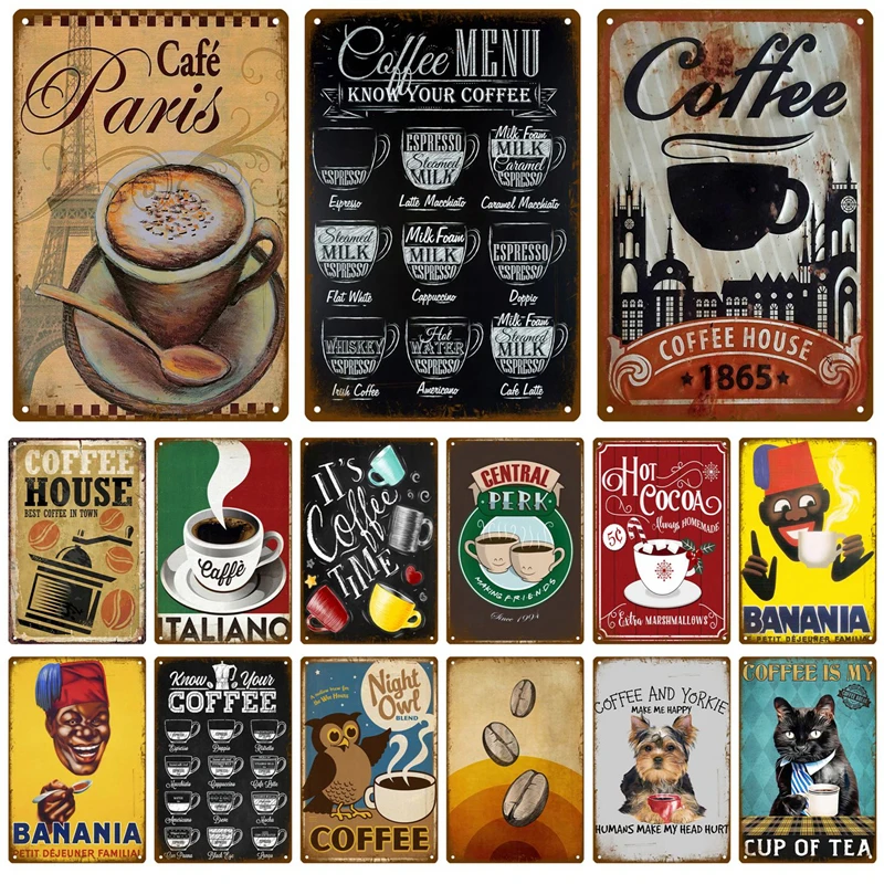 Жестяной ретро-плакат в виде кофейного дерева, металлическая табличка, металлические аксессуары для украшения кухни в винтажном стиле