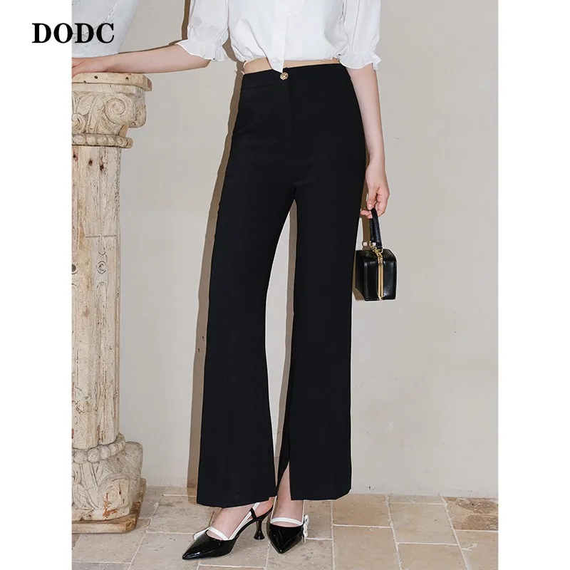

Dodc женские брюки с разрезом Новинка 2022 во французском стиле Micro Horn с высокой талией тонкие драпированные черные свободные повседневные брюки