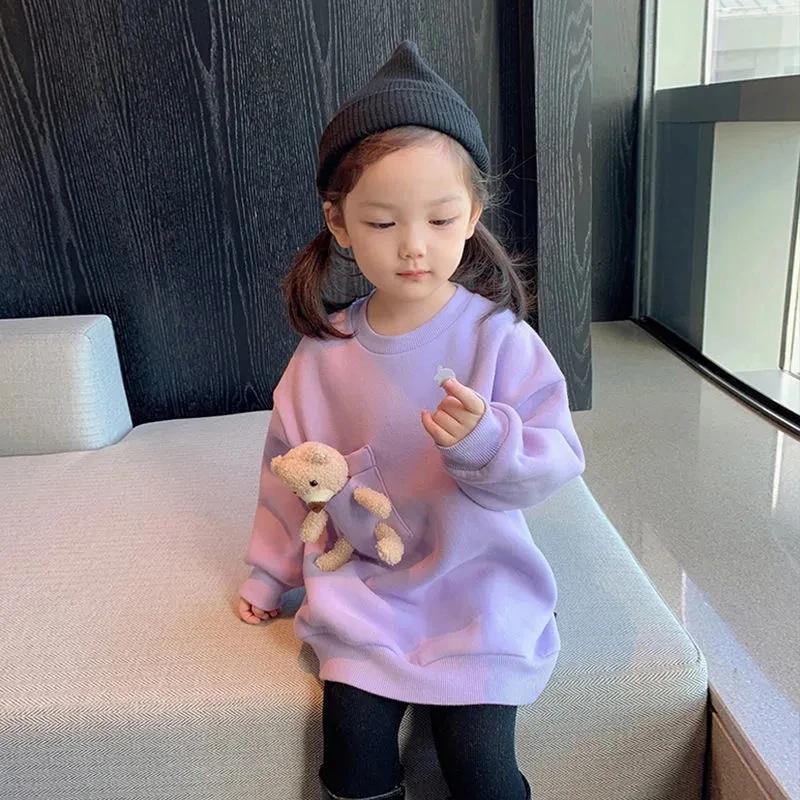 

Autumn and Winter New Boys and Girls' Little Bear Plush Thickened Sweater Cute Children's Korean Loose Round Neck Pullover