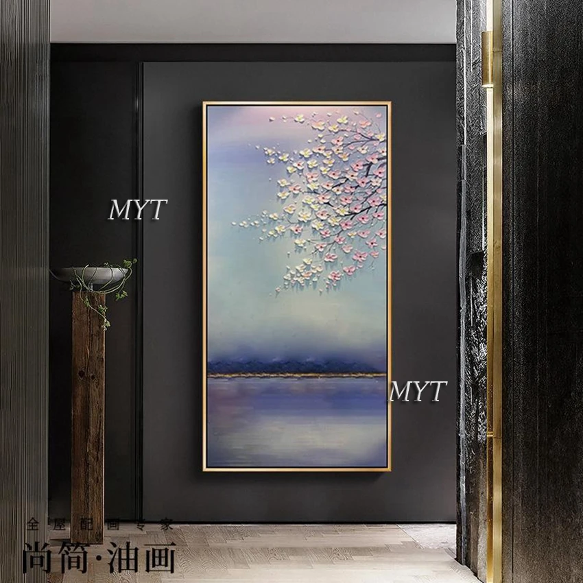 

New White Snow Plum Hot Selling Pure Hand-painted Knife Painting Canvas Oil Painting Office Living Room Simple Decoration