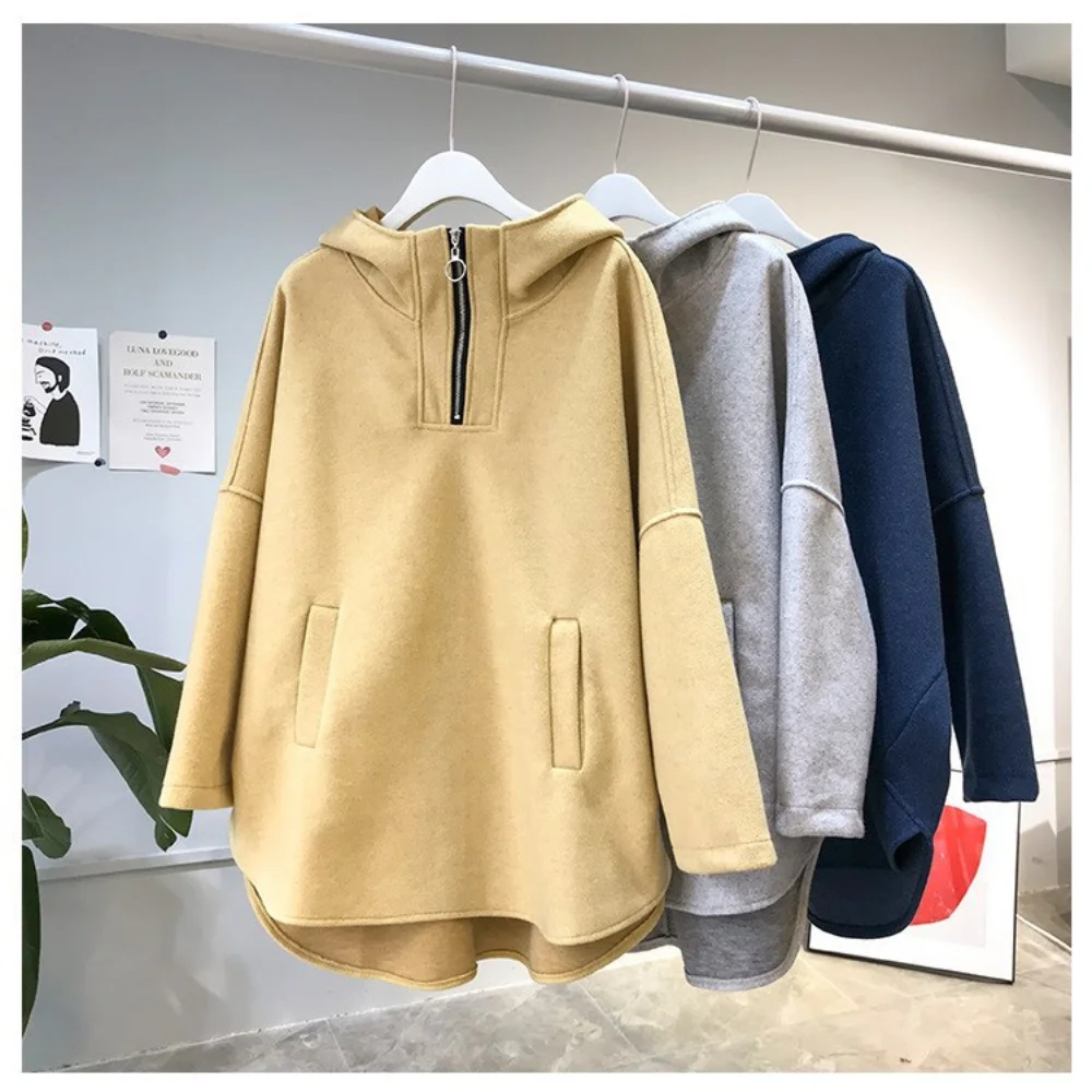 UETEEY Loose Hooded Sweater Female 2023 Autumn and Winter Dress New Top Thick Jacket Sweatshirt  Zip Up Hoodie