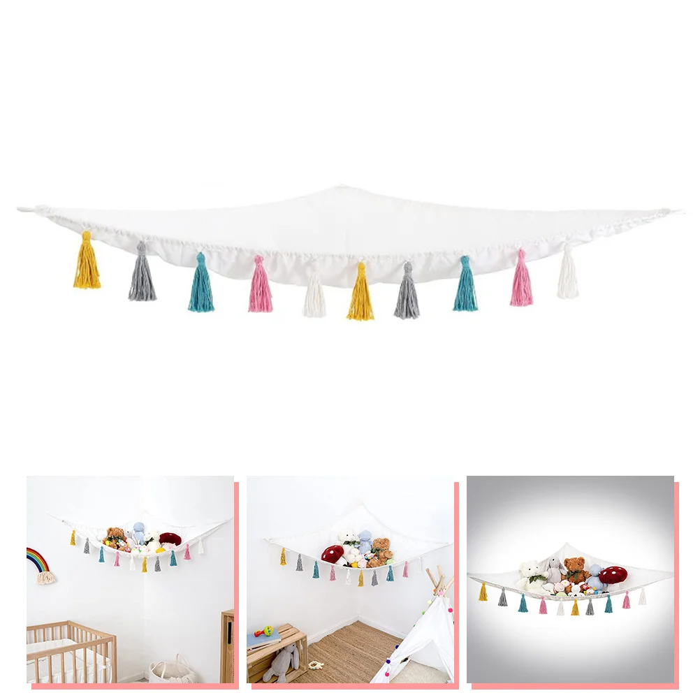 

Toy Storage Net Skitty Plush Corner Organizer Net Triangle Toys Storage Net Cotton Rope Wall Hanging Net Child